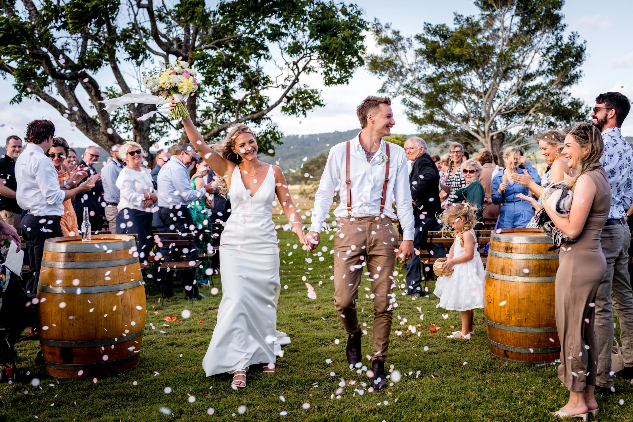 Couple exchanging vows in our hinterland ceremony paddock.